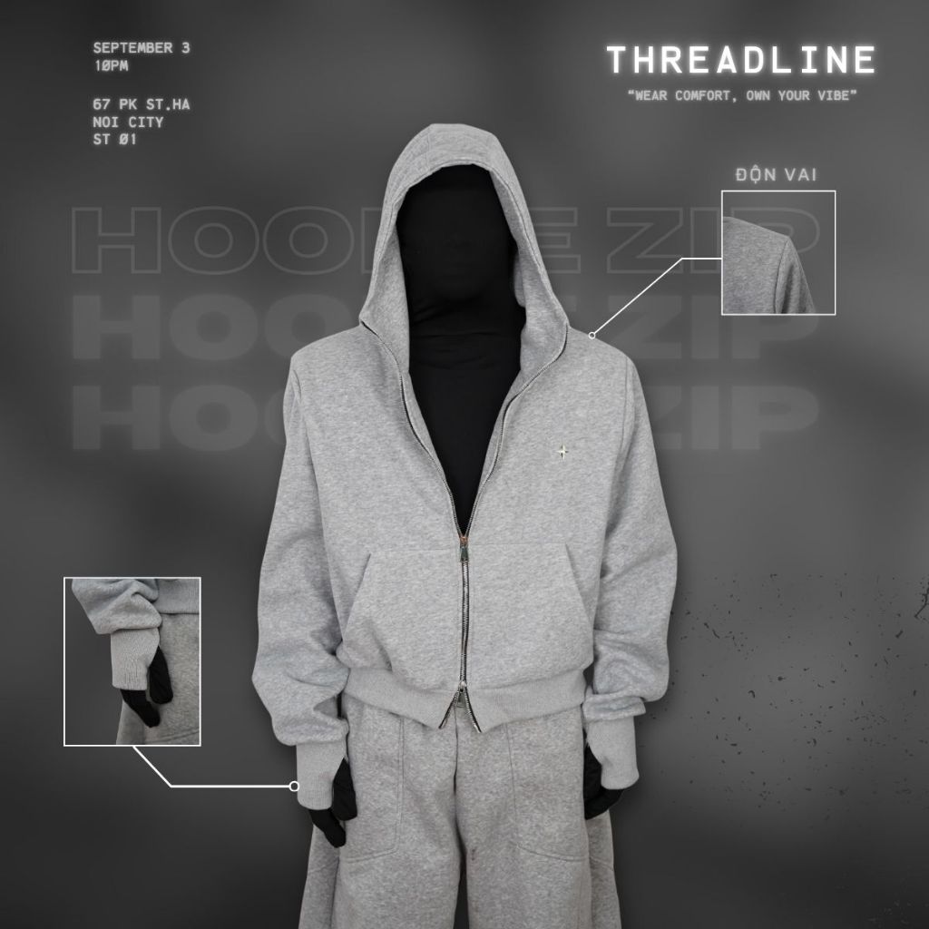 Hoodie Zip Threadline form boxy độn vai | BigBuy360 - bigbuy360.vn