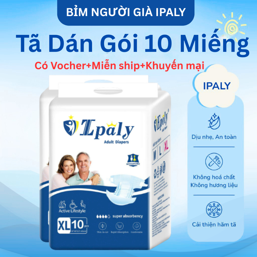 Tã Bỉm Dán Người Già Ipaly đủ Size M10-L10-XL10 Giá hợp lý, thấm hút tốt có vách chống tràn