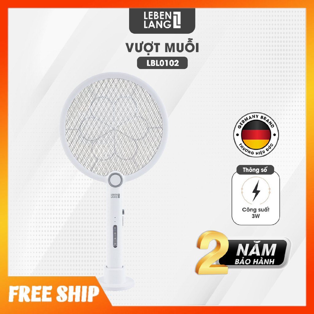 Vợt muỗi điện Lebenlang LBL0102 kiêm đèn bắt muỗi 2in1 tự động, 3W, để bàn treo tường, tặng đập ruồi