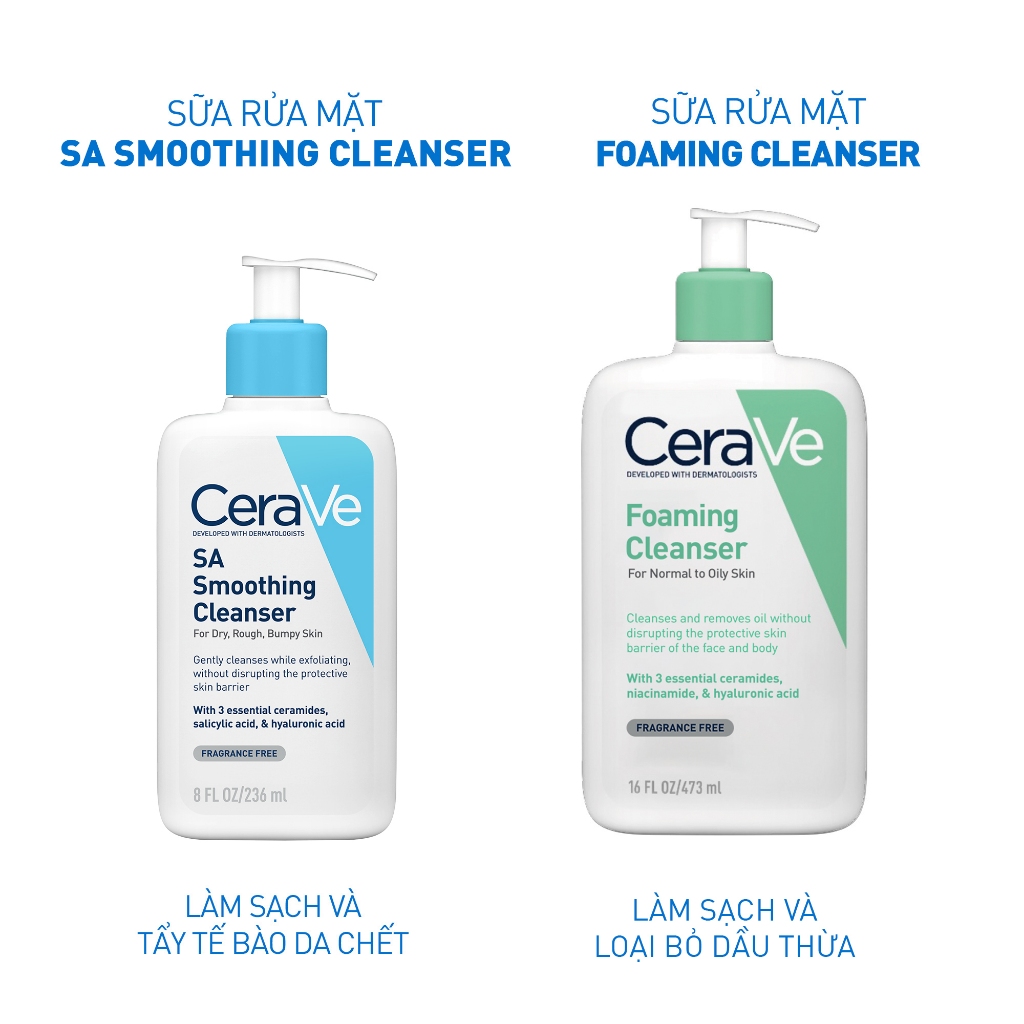 Sữa rửa mặt làm sạch da, loại bỏ dầu thừa và tẩy tế bào chết dịu nhẹ không gây khô da CeraVe SA Smoothing Cleanser 236ML | BigBuy360 - bigbuy360.vn