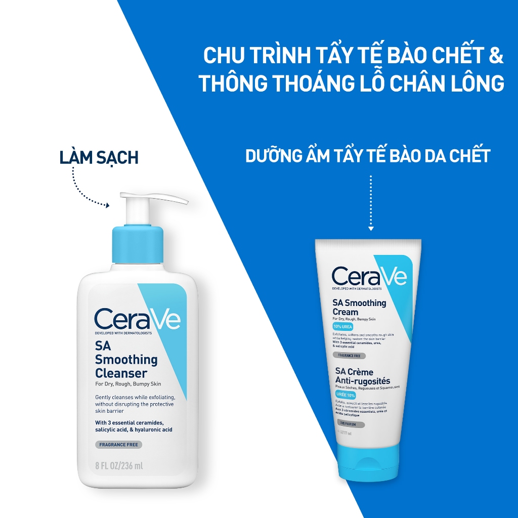 Sữa rửa mặt làm sạch da, loại bỏ dầu thừa và tẩy tế bào chết dịu nhẹ không gây khô da CeraVe SA Smoothing Cleanser 236ML | BigBuy360 - bigbuy360.vn