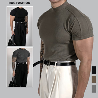  Áo Thể Thao Nam Cổ Cao 3 Phân Cao Cấp ROG FASHIO Cộc Tay Vải Gân Tăm Co Giãn X4 Form Ôm Body Dễ Mix Đồ Đi Chơi Gym PL16 