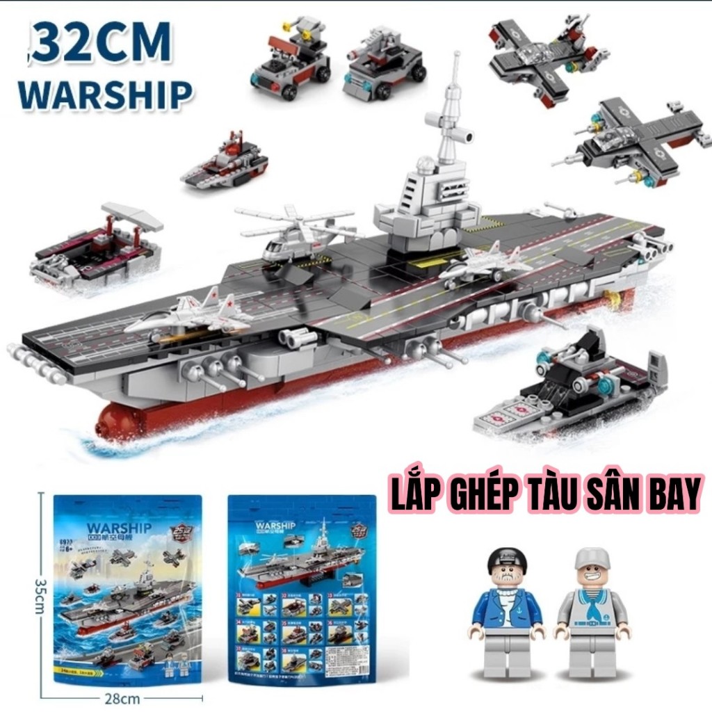Đồ chơi lắp ráp mô hình Tàu sân bay, lắp ghép xếp hình Tàu Chiến , máy bay kèm  nhân vật lính hải quân
