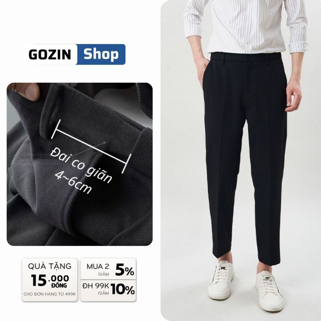 Quần Tây Nam Hàn Quốc GOZIN SHOP Dáng Baggy Vải Co Giãn Nhẹ Dày Dặn Form Slimfif, màu đen, kem