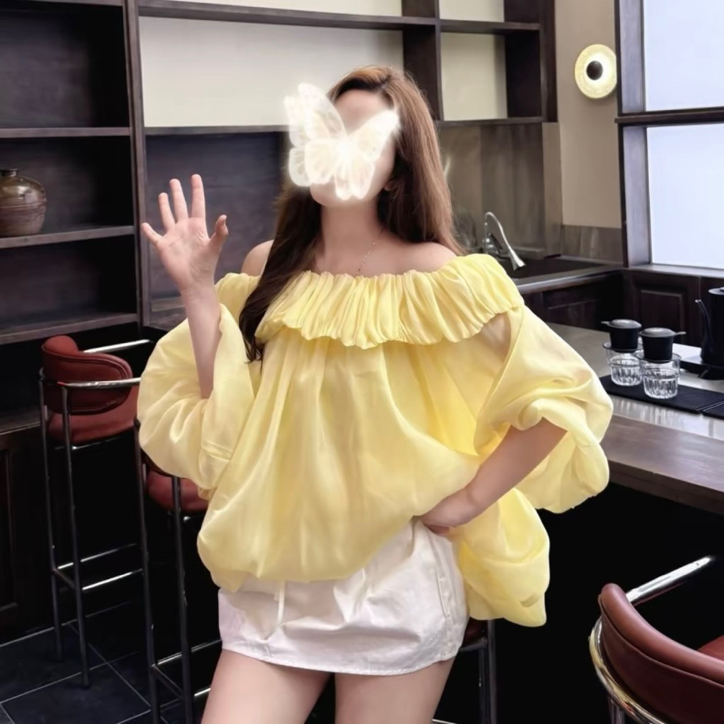 [ HÀNG SẴN] Áo trễ vai bí nhún bèo tay bồng chất voan tơ 2 lớp ADORA TOP | BigBuy360 - bigbuy360.vn