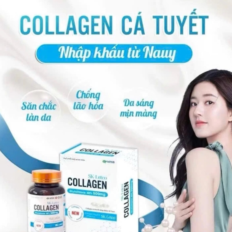 Viên uống trắng da, mờ nám Collagen + Glutathion. Hộp 30 viên (colagen, glutathion)