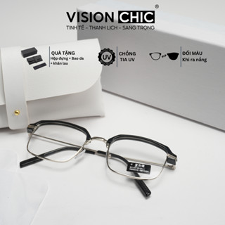 Kính Mắt Thời Trang VISION CHIC Thiết Kế Gọng Kim Loại Nửa Viền Chống Ánh Sáng Xanh Cho Cả Nam Và Nữ