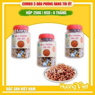 Combo 3 hộp đậu phộng rang tỏi ớt 250gr, đậu phộng Tây Ninh hạt nhỏ, giòn lâu, đồ ăn vặt ngon