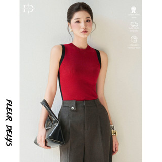 Áo Len Lông Thỏ Sát Nách Nữ Fleurdelys 2 Màu Đỏ Trắng Phối Đen DLAL180