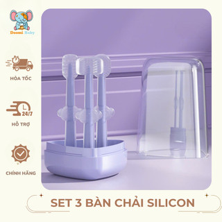 Set 3 Bàn Chải Silicone Cho Bé Từ 0-18 Tháng Mềm Mại An Toàn Doomi Baby - HT738 