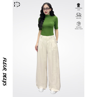  Quần Vải Suông Nữ Fleurdelys Vải Tuytsy Đũi Tiêu Màu Be Đai Chéo DLQA182 