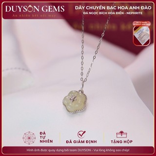  Vòng cổ hoa anh đào Ngọc bích Hòa Điền tự nhiên Dây bạc Ý 925  Duyson Gems 