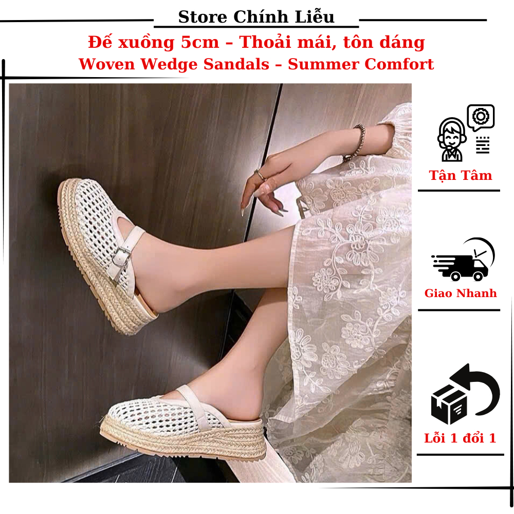 Dép Đế Xuồng Đan Lưới – Thoáng Khí & Thời Trang | Woven Wedge Sandals - Chính Liễu Store