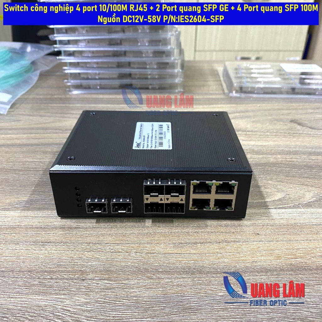 Switch công nghiệp 4 port 10/100M RJ45 + 2 Port quang SFP GE + 4 Port quang SFP 100M Nguồn DC12-58V 