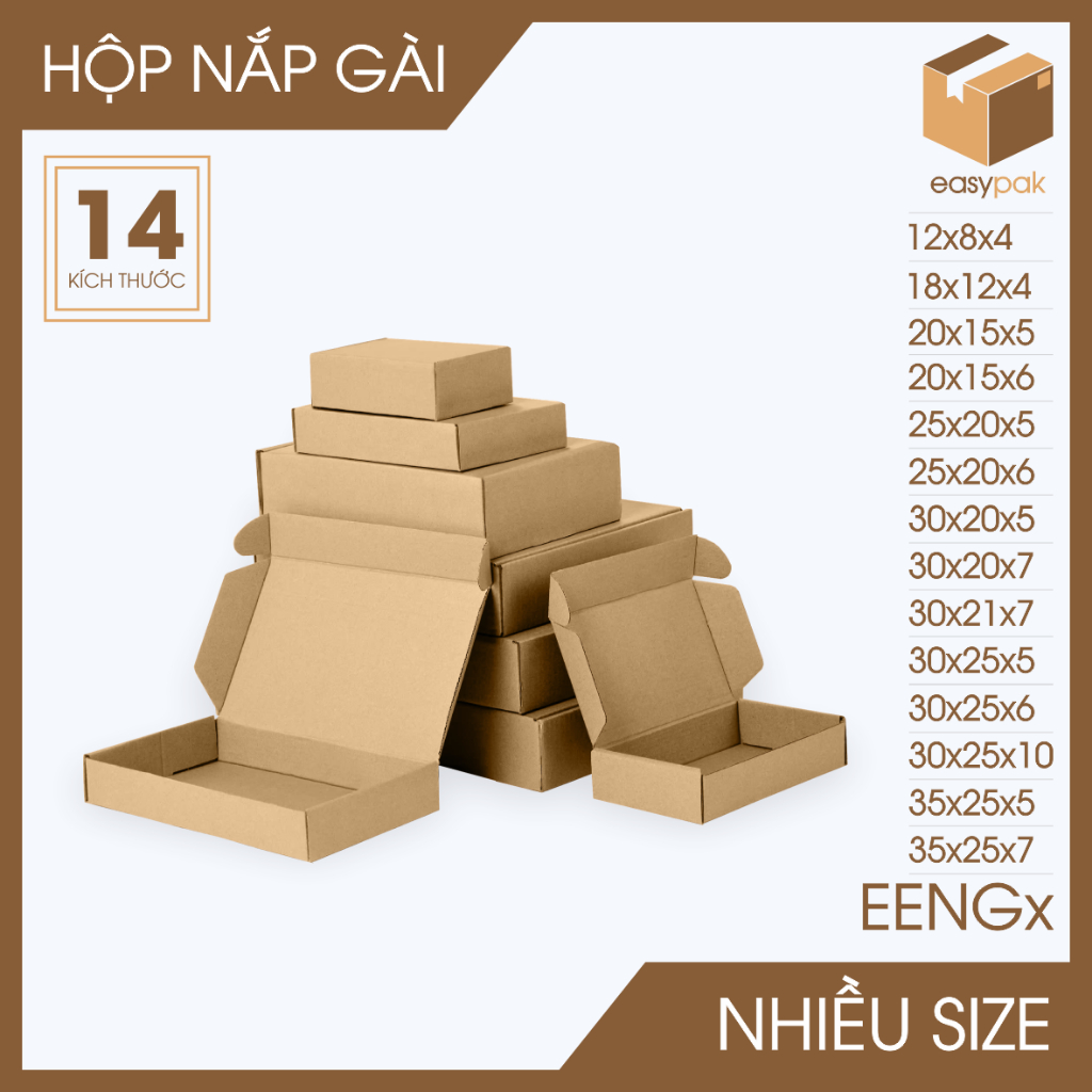 Combo 20 Hộp carton nắp gài đóng hàng giá rẻ - Hộp gói hàng thời trang - Size nhỏ trung - EENG
