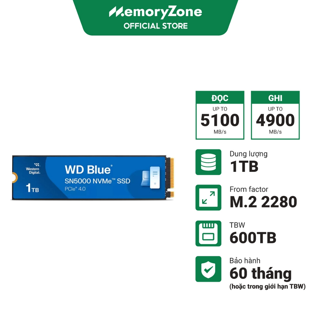 Ổ cứng SSD Western Digital Blue SN5000 500GB - 1TB - 2TB PCIe Gen4 x4 NVMe M.2