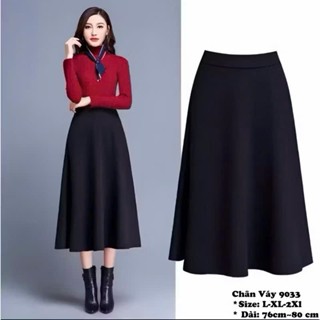  Chân Váy Công Sở Dáng Chữ A Bigsize 55-95kg - Cạp Lưng Thun Cao Cấp Dài 76cm Màu Đen 