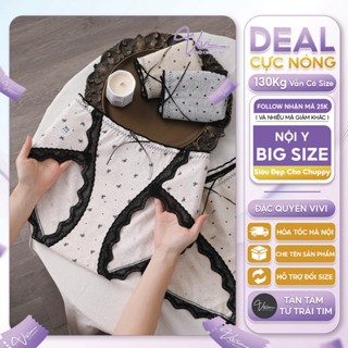 Quần lót Bigisze nữ cotton viền ren quyến rũ, Cạp trung đùi xẻ cao thoải mái- Nội y Big size - Mã N83