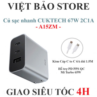 Củ sạc nhanh CUKTECH 67W A15ZM 3 cổng sạc 2C1A hỗ trợ PD PPS QC kèm cáp C to C 6A dài 1.5M