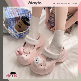  Dép marry jane dép nữ Mayto đế cao 7cm dáng Holo kèm charm Cún hồng xanh kiểu sục nữ CS-205 