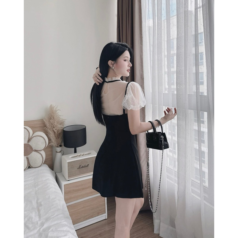 Váy Nữ Thiết Kế Viền Ren Dáng Xoè Ngắn Tay Phồng Lưới Kiểu Công Chúa Dự Tiệc Phong Cách Tiểu Thư | BigBuy360 - bigbuy360.vn