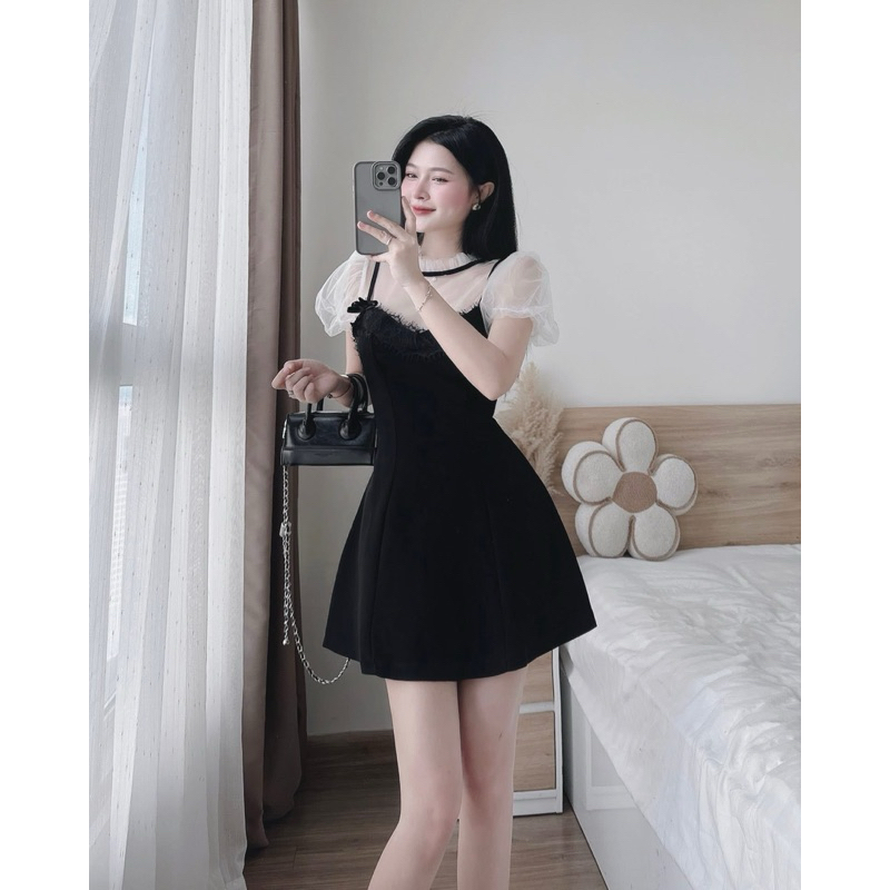 Váy Nữ Thiết Kế Viền Ren Dáng Xoè Ngắn Tay Phồng Lưới Kiểu Công Chúa Dự Tiệc Phong Cách Tiểu Thư | BigBuy360 - bigbuy360.vn