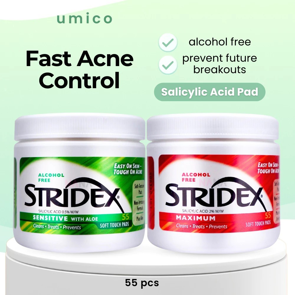 Miếng lau giảm mụn Toner Pad Stridex BHA, tẩy tế bào cho da nhạy cảm, alcoho free stridex BHA (55 mi