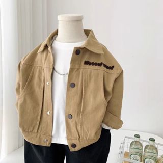  Áo Khoác Sơ Mi Jean Kaki Jacket Choàng Ấm Chống Nắng Nút Cài Dài Tay Có Túi Hàn Quốc Đính Gấu Nâu Bảo Vệ Cho Bé Trai 