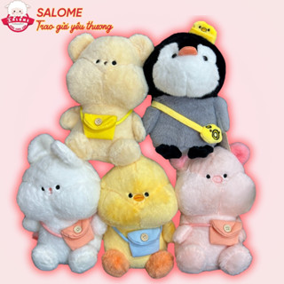  Gấu bông vịt đeo túi thỏ đeo túi chim cánh cụt heo hồng SALOME Thú nhồi bông nhí ôm ngủ cho bé 