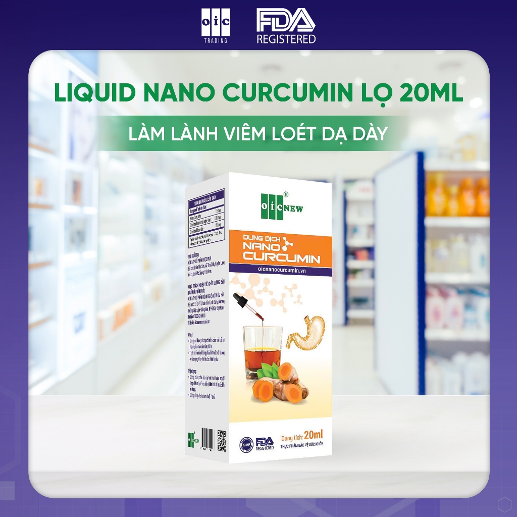 OIC NEW Nano Curcumin Dung dịch tinh chất Nghệ giảm đau Dạ dày, hành tá tràng, lọ 20ml