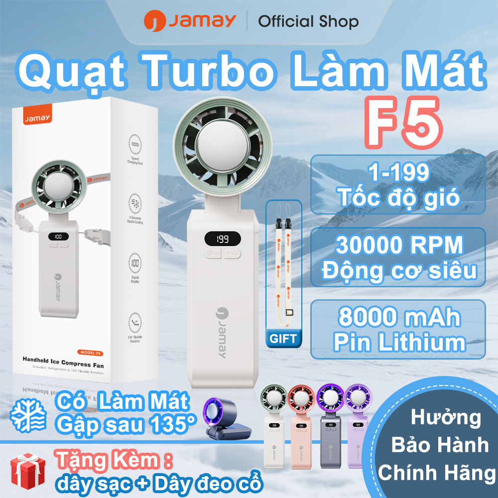 JAMAY Quạt gấp 3 trong 1 góc điều chỉnh 135° turbo 199 cấp độ gió siêu mạnh Quạt điều hòa cầm tay mà