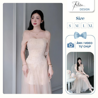 Đầm thiết kế KHÂU Design hồng ren hoa dây phối lưới sang chảnh