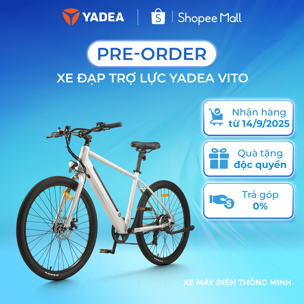 [TRẢ GÓP 0%] Xe Đạp Trợ Lực Yadea VITO Thiết Kế Cổ Điển - Xe Điện Trợ Lực YADEA VITOThông Minh