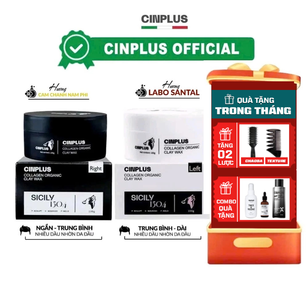 Sáp vuốt tóc nam SICILY CINPLUS CLAY WAX 100gr Left Trắng , Right Đen + Tặng 2 lược tạo kiểu tóc