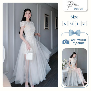 Đầm thiết kế KHÂU Design ren vai hến chân lưới sang chảnh