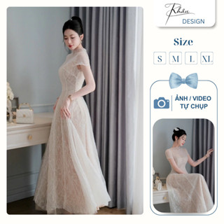 Đầm thiết kế KHÂU Design ren nhũ xoè ngắn tay sang chảnh