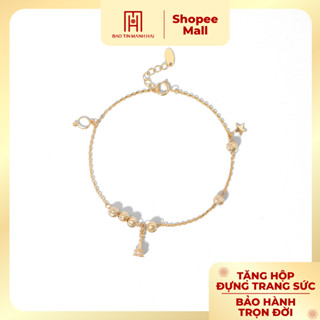 Lắc tay nữ vàng 10K charm tháp rơi mix bi tròn thiết kế phay cổ điển thanh lịch Bảo Tín Mạnh Hải PYLTV10KDH-508015