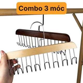 [ Hỏa Tốc ] COMBO 3 Móc Gỗ Treo Đồ Lót Quần Áo Tất Vớ Cà Vạt Áo 2 Dây Móc Quần Áo Gỗ Thông Minh Sang Trọng Inox Không Gỉ