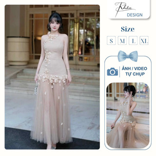 Đầm thiết kế KHÂU Design đính hoa nổi chân ren màu nude K961 sang trọng cho phái đẹp
