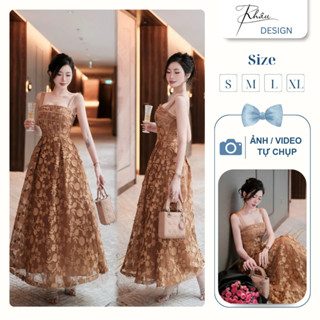 Đầm thiết kế KHÂU Design ren hai dây nâu corset sang chảnh
