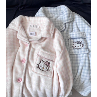   565  Đồ bộ ngủ pijama Hello Kitty mùa Đông cho nữ chất lông mềm tay mịn dày dặn form rộng thoải mái mặc ở Nhà 