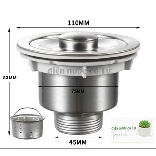 Bộ xả chậu rửa chén đôi 304 bộ xả chậu chén 2 hộc phi 110mm