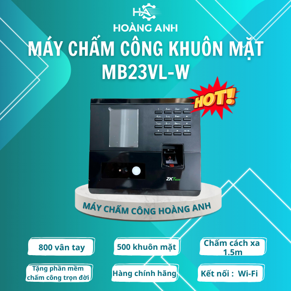 Máy Chấm Công Khuôn Mặt MB23VL - Hàng Chính Hãng - 500 Khuôn Mặt+800 Vân Tay - Kết nối Internet -Tặn