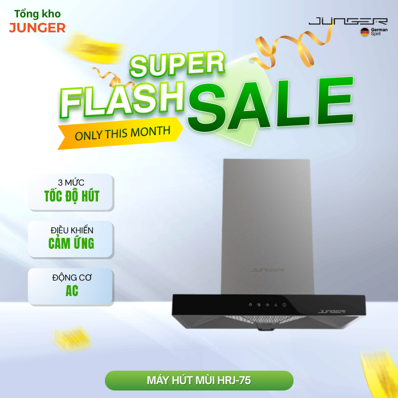 Máy hút mùi áp tường Junger HRJ-75 màu bạc