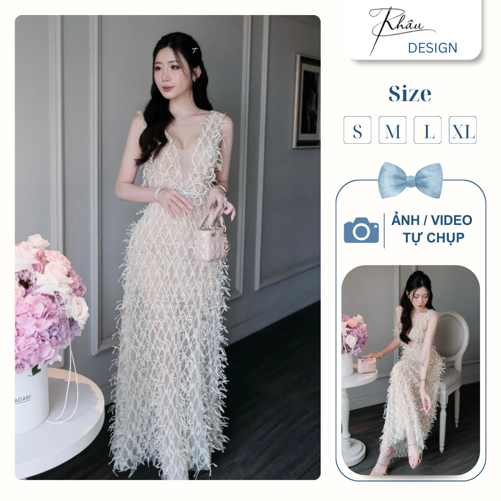 Đầm thiết kế KHÂU Design ren nude tua rua sang chảnh phù hợp đi tiệc đi sự kiện K763