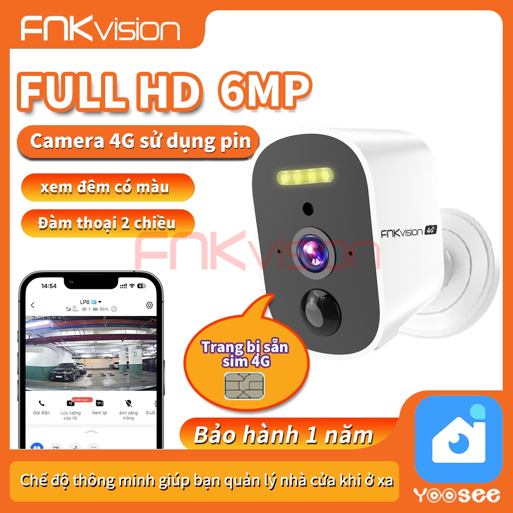 Fnkvision] Camera Yoosee dùng pin và sim 4G Không cần cắm điện Có giá đỡ nam châm Xem đêm có màu
