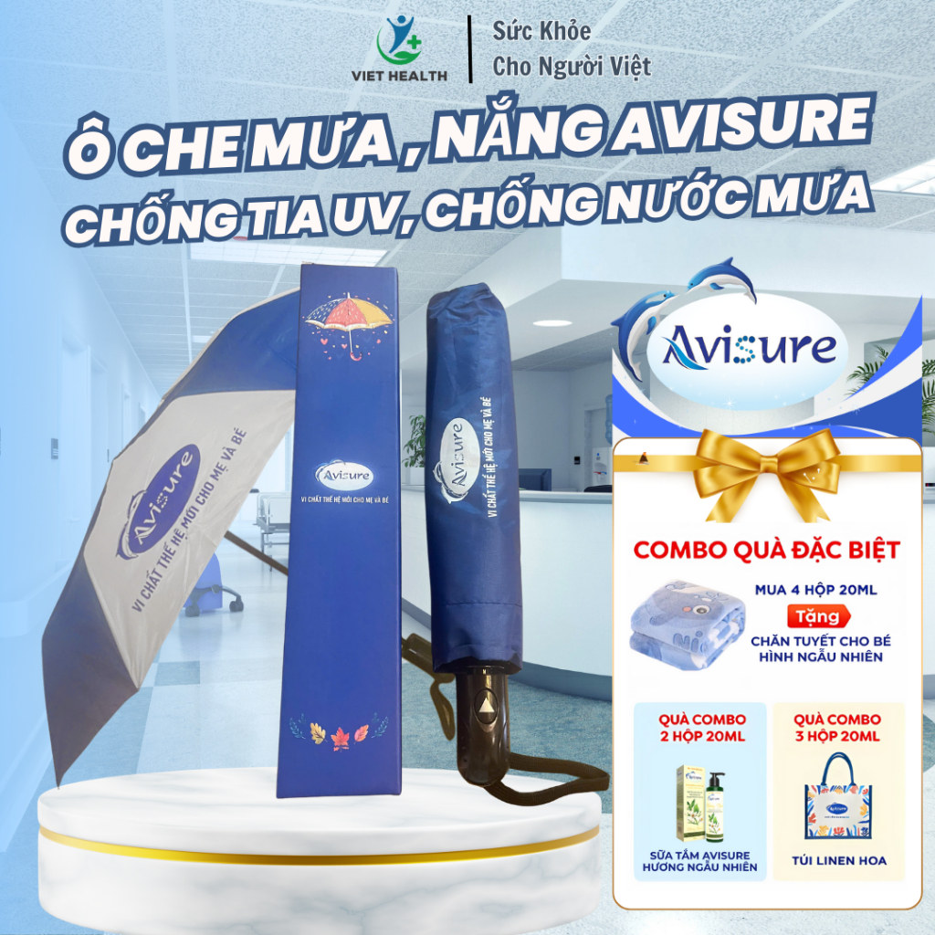 Ô Che Mưa, Che Nắng Avisure - Chống Tia UV, Chống Thấm Nước Tuyệt Đối Có Vỏ & Hộp Đi Kèm Màu Xanh