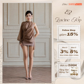  Áo kiểu nữ LUCINE TOP áo lệch vai tay bồng áo babydoll dáng ôm áo kiểu cách điệu tiểu thư sang trọng 