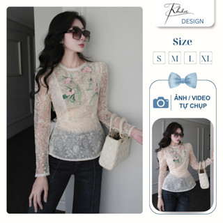 Áo thiết kế thương hiệu Ren DESIGN by Khâu ren thêu hoa hồng sang chảnh