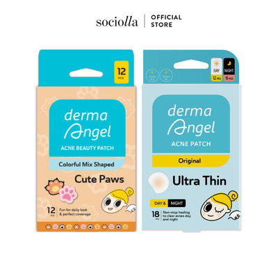 Combo 2 Miếng Dán Mụn Hút Mụn, Gom Cồi, Che Phủ Mụn Dùng Cả Ngày Derma Angel Mix 18 pcs & Cutie Paws 12+3pcs